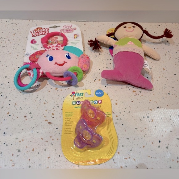 Infant Baby Teething Toys Set with Pacifier, Mermaid Plush, & Flower‎ Mirror Toy - Picture 4 of 11